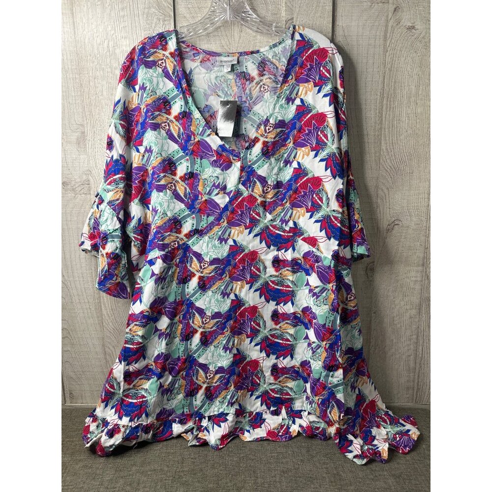 Avenue Tunic Dress Size 18 V Neck Colorful Abstract Design Cruise Beach Casual